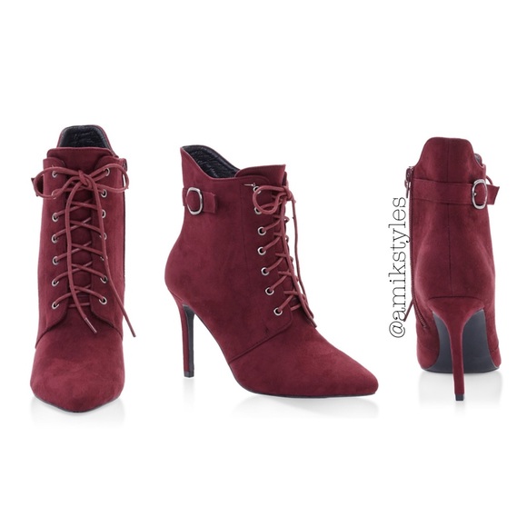 Burgundy lace up booties - Picture 2 of 2